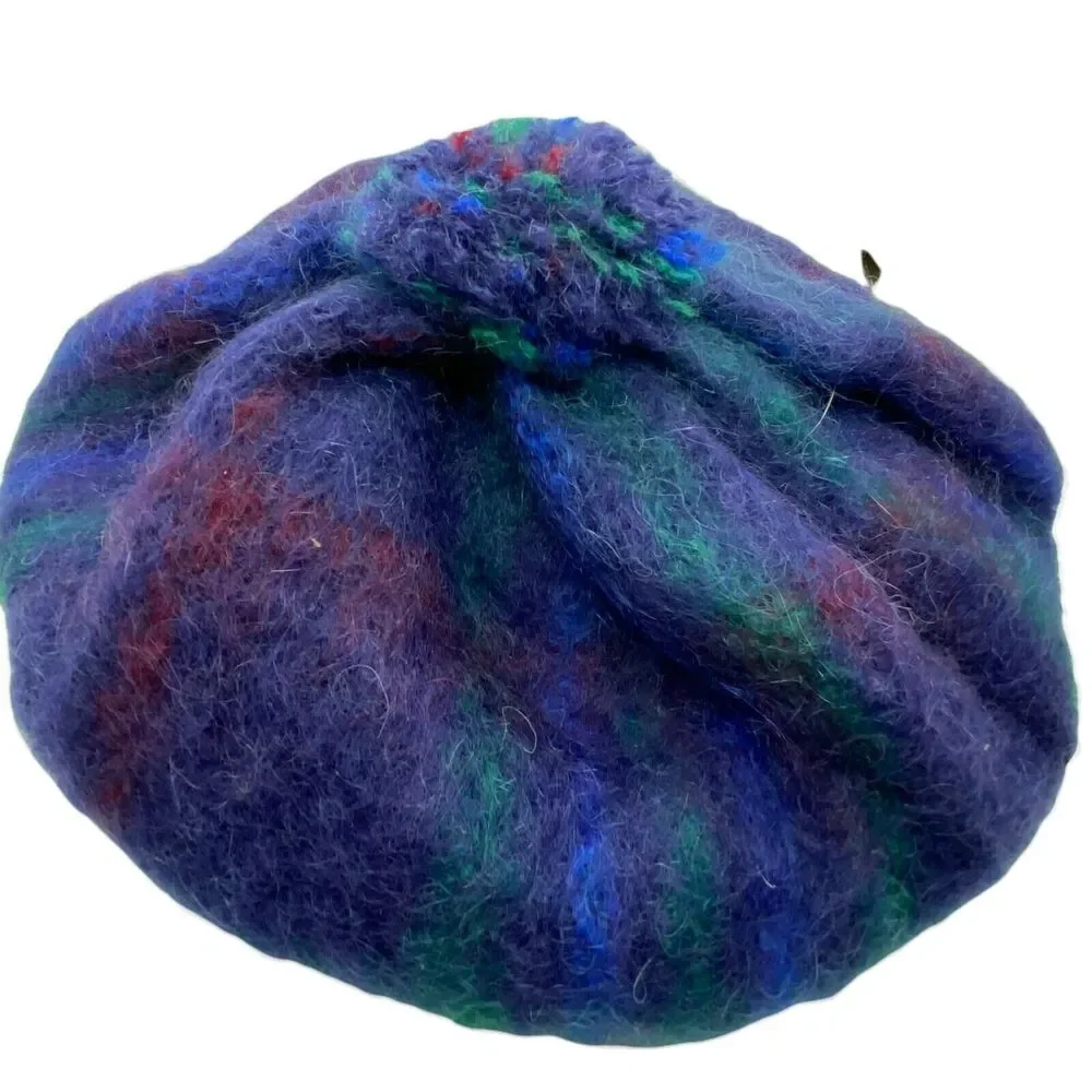 Beret Hat Tam Cap Vtg Cushendale Womens Blue Green Fitted Deadstock Winter 6 7/8 - Picture 4 of 9